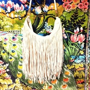 White Fringe Cross Body Bag With Gold Hardware 🌈